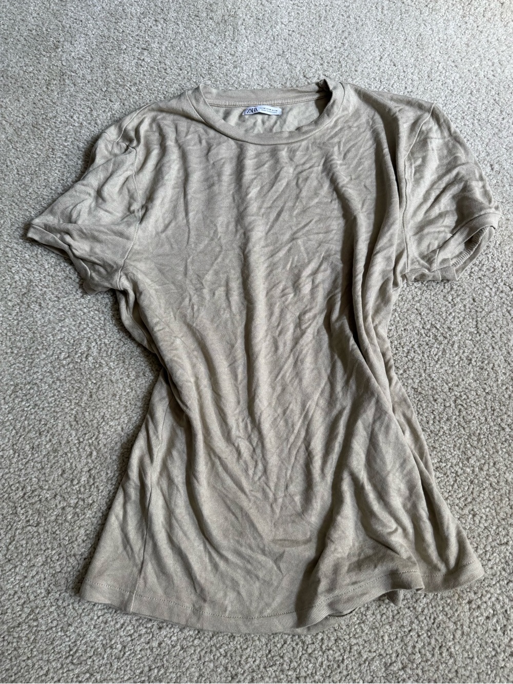 ZARA Women's Short Sleeve Crewneck Tee in Light Beige